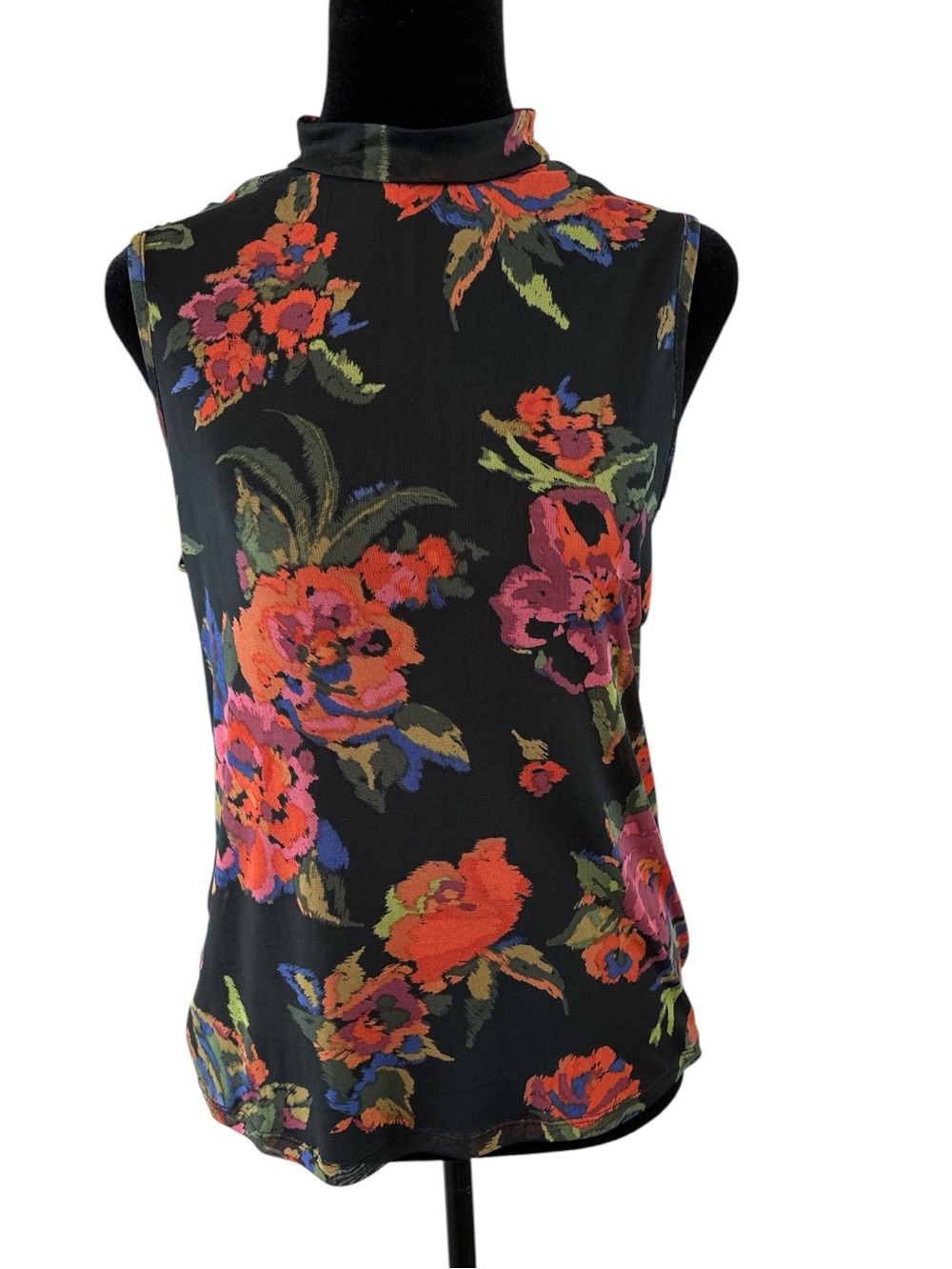 Vince Camuto Black Mock Neck Floral Sleeveless Top